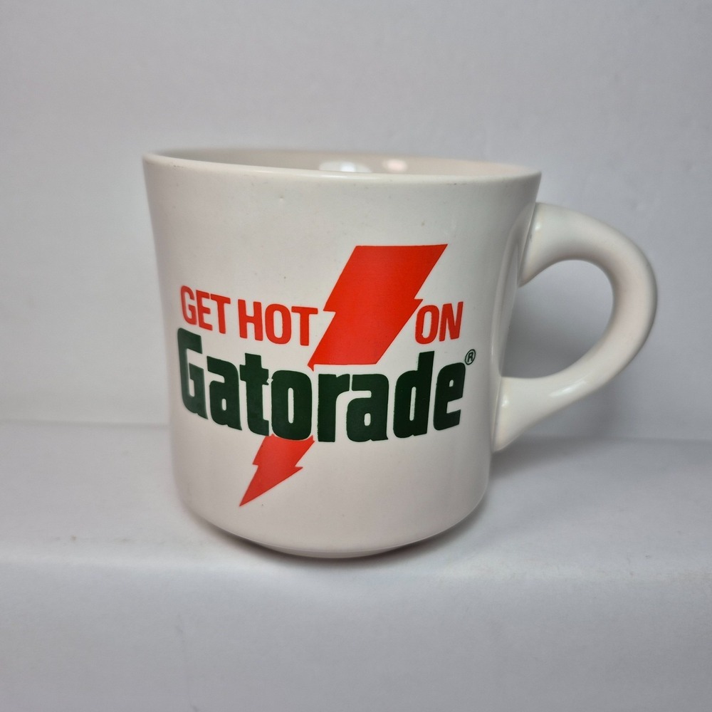 Vintage "Get Hot On Gatorade" Coffee Tea Cup Mug White Orange Green Heavy